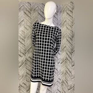 MICHAEL KORS Filigree Checkered Print Shift Dress Black, medium